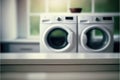 Focus in blur laundry and washing machine background. Royalty Free Stock Photo