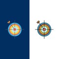 Focus, Board, Dart, Arrow, Target  Icons. Flat and Line Filled Icon Set Vector Blue Background Royalty Free Stock Photo