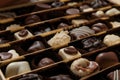 Focus on a box of luxury belgian pralines chocolate