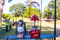 Focus at camping lantern with blurred background