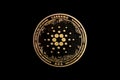 Focus of Cardano coin ADA, Symbol Cryptocurrency on black background isolate Royalty Free Stock Photo