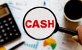 Focus on cash flow and audit of accounts concept. Businessman auditor analyze cash flow