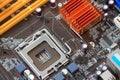 Focus CPU socket on motherboard of computer.