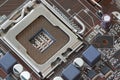 Focus CPU socket on motherboard of computer.