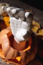 Focus of decorative hand in carved