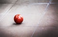 Focus dirty basket ball on the cement floor