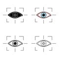 Focus of eye in the virtual reality icon in cartoon style on white background. Virtual reality symbol stock Royalty Free Stock Photo