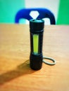 focus on the flashlight. light up in the dark