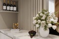 Focus on Graceful White Flowers Decorate In White Vase, Exclusive Show Piece Decor For Home Bar