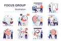 Focus group concept with character situations mega set. Vector illustrations