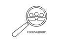 Focus group. Icon of people with magnify glass. Human with research and target. Focus team for business. Search audience for