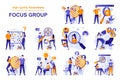 Focus group web concept with people scenes set in flat style. Bundle of market research of audience, aim at group, analyzing data Royalty Free Stock Photo