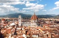 Focus on historical city roofs and famous 14th century Duomo in sunny center of Florence, Italy. UNESCO World Heritage Royalty Free Stock Photo