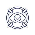 Focus icon with eye, line vector art