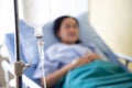 Focus intravenous drop saline drip in hospital and blurry background