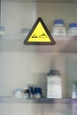 Focus at label corrosive chemicals Royalty Free Stock Photo