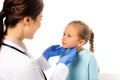 Focus of pediatrician in latex gloves