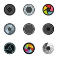 Focus photo icons set, flat style