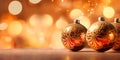 A focus on the radiant beauty of Christmas ornaments and decorations against a backdrop of golden bokeh lights.