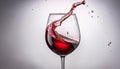 Focus on realistic glass with falling red wine on white background , generated by AI Royalty Free Stock Photo