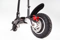 Focus on the rear wheel of a scooter with disc brakes Royalty Free Stock Photo