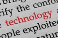 Focus on the red word technology Macro shot printed red colour word Technology on a piece of paper or book Royalty Free Stock Photo