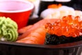 The focus of salmon caviar ikura sushi menu Royalty Free Stock Photo