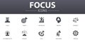 Focus simple concept icons set. Contains