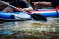 Focus some part of young person are rafting in river