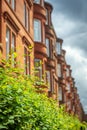 Tall Hedge Grows in Front of Red Sandstone Tenements in Glasgow Scotland Royalty Free Stock Photo