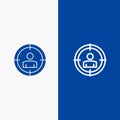 Focus, Target, Audience Targeting, Line and Glyph Solid icon Blue banner Line and Glyph Solid icon Blue banner