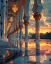 Focus on traditional Islamic buildings illuminated by the sunset glow during the holy month of Ramadan. HDR enhancement brings out