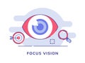 Focus vision eye ball background of arrow target magnifier with flat outline style