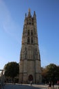 Focus on the whole tower of Tour Pey Berland Cathedral in Bordeaux