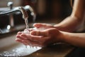 In focus A womans unidentified hands demonstrate hygiene with a bathroom handwash Royalty Free Stock Photo