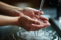 In focus A womans unidentified hands demonstrate hygiene with a bathroom handwash Royalty Free Stock Photo