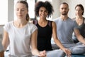 Young mixed race woman feeling excited of good yoga practice