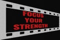 Focus Your Strength red text on dark screen