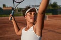 Young woman playing tennis on court Royalty Free Stock Photo