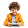 Focused Boy Engaged in E-Learning at Laptop with Notebook for Study and Online Education Royalty Free Stock Photo