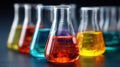 Focused on bright toxin containers soft focus on a lab report dissecting the scientific context and debunking Royalty Free Stock Photo