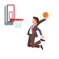 Business man performing basketball hoop slam dunk Royalty Free Stock Photo