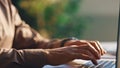 Focused business man typing on laptop office close up. Hands pressing buttons. Royalty Free Stock Photo