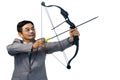 Focused businessman shooting a bow and arrow Royalty Free Stock Photo