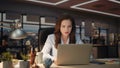 Focused businesswoman working laptop evening view office closeup. Ceo thinking Royalty Free Stock Photo