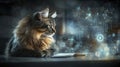 Focused cat physicist working in modern lab captivating science concept futuristic environment thoughtful viewpoint