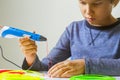 Focused child creating with 3d printing pen