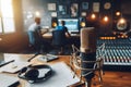 Focused Collaboration in a Modern Music Recording Studio Royalty Free Stock Photo