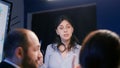 Focused diverse multi ethnic businesspeople working in company meeting office room