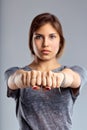 Empowerment captured with strong stance, fist